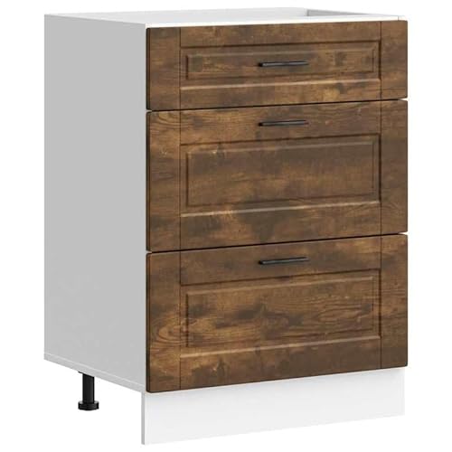 Eleganz Küchenunterschrank Porto Räuchereiche Holzwerkstoff - Küchenschränke für Moderne Küchen, langlebig & stilvoll, optimale Lagerlösung für kleine Räume von Eleganz