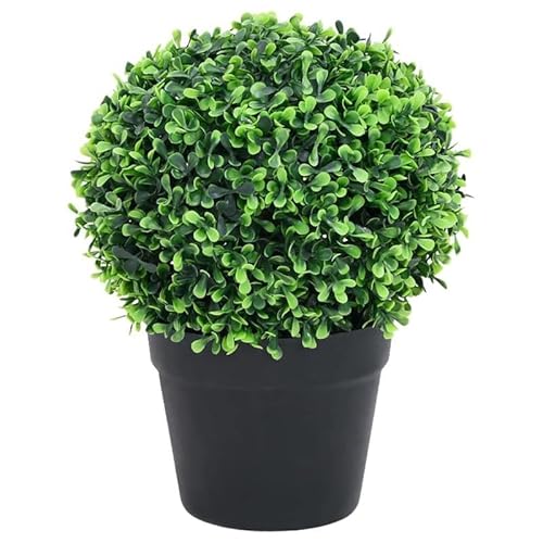 Eleganz Künstliche Buchsbäume 2 STK. mit Topf Kugelform Grün 37 cm - Kunstpflanzen für Garten, Balkon & Terrasse - Wetterfest & pflegeleicht aus Polyethylen & Polypropylen - Immergrüne Deko von Eleganz