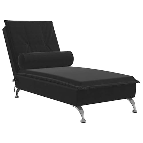 Eleganz Massage-Chaiselongue mit Nackenrolle - Samtbezug aus 100% Polyester, verchromtem Stahl & Sperrholz - Entspannungsstuhl für Wohnzimmer und Büro von Eleganz