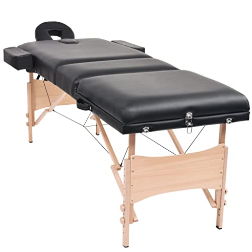 Eleganz Massageliege 3-Zonen mit Hocker Klappbar 10 cm Sitz Schwarz - Kunstleder & Massivholz - Kompakt & Langlebig - Ideal für kleine Räume von Eleganz