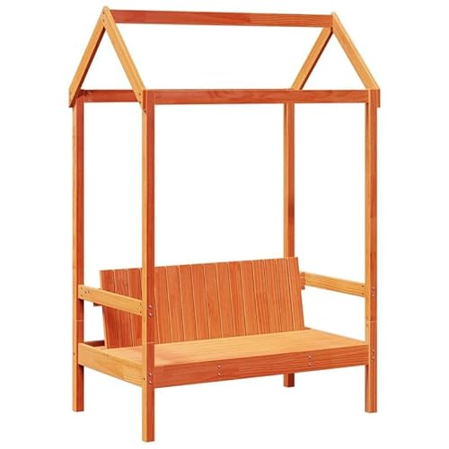 Eleganz Massivholz-Kiefer Sitzbank mit Dach – Robust & Wetterfest für Garten, Terrasse oder Balkon – Natürliche Optik in Wachsbraun (117,5x70x176,5 cm) von Eleganz