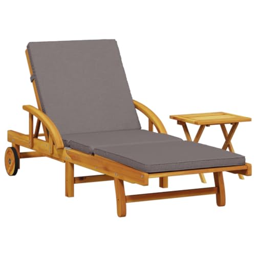 Eleganz Massivholz Sonnenliege mit Auflage und Tisch - Akazie Naturöl-Finish - Langlebiges Gartenbett für Terrasse und Garten von Eleganz
