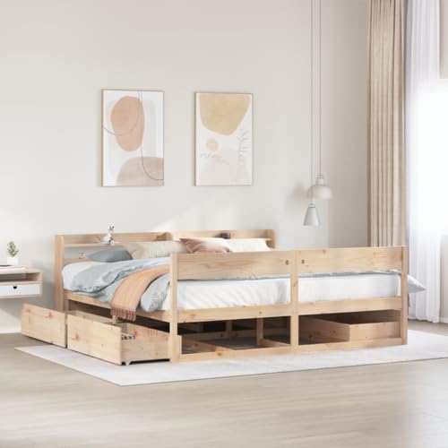 Eleganz Massivholzbett 200x200 cm Kiefer – Stabiles Bettgestell ohne Matratze für Schlafzimmer | Langlebig & Natürlich | Perfekt für Erwachsene von Eleganz