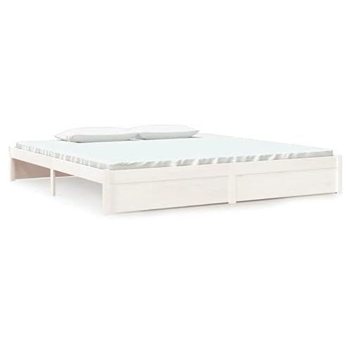 Eleganz Massivholzbett Weiß 200x200 cm | Doppelbett aus massivem Holz | Schlafzimmer Möbel | Langlebig & Stabil | Natürliche Optik für EIN gemütliches Ambiente von Eleganz