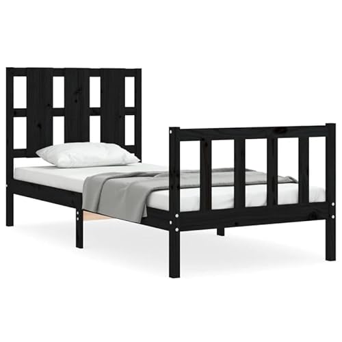 Eleganz Massivholzbett mit Kopfteil Schwarz 100x200 cm - Modernes Holz Bett für Schlafzimmer - Langlebig & Stilvoll - Ideal für kleine Räume Eleganz Massivholzbett mit Kopfteil Schwarz 100x200 cm - Modernes Holz Bett für Schlafzimmer - Langlebig & Stilvoll - Ideal für kleine Räume von Eleganz