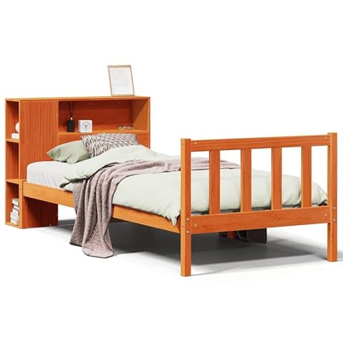 Eleganz Massivholzbett mit Regal 100x200 cm - Modernes Wohnbett mit Stauraum, wachsbraun - Langlebiges Design für Schlafzimmer & Gastzimmer Eleganz Massivholzbett mit Regal 100x200 cm - Modernes Wohnbett mit Stauraum, wachsbraun - Langlebiges Design für Schlafzimmer & Gastzimmer von Eleganz