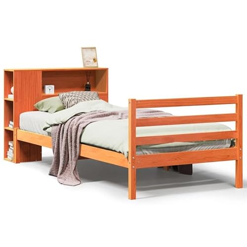 Eleganz Massivholzbett mit Regal 100x200 cm - Stilvolles Wohnzimmer- oder Schlafzimmerbett aus nachhaltigem Holz, Platzsparend mit integriertem Regal, Wachsbraun Eleganz Massivholzbett mit Regal 100x200 cm - Stilvolles Wohnzimmer- oder Schlafzimmerbett aus nachhaltigem Holz, Platzsparend mit integriertem Regal, Wachsbraun von Eleganz