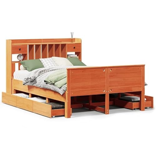 Eleganz Massivholzbett mit Regal 140x200 cm wachsbraun - Langlebiges & Stilvolles Bett mit Stauraum für Schlafzimmer - Ohne Matratze Eleganz Massivholzbett mit Regal 140x200 cm wachsbraun - Langlebiges & Stilvolles Bett mit Stauraum für Schlafzimmer - Ohne Matratze von Eleganz