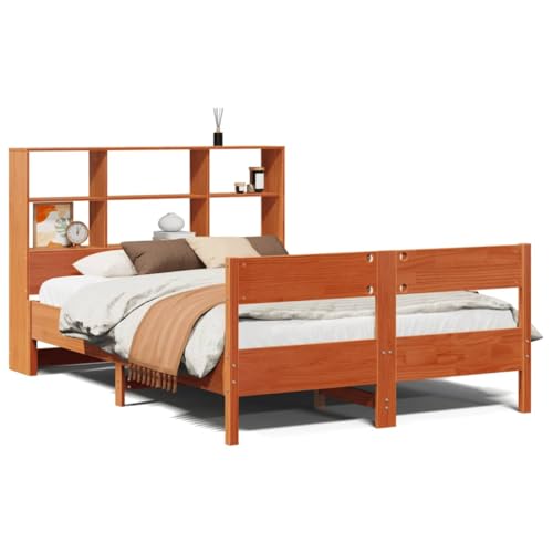 Eleganz Massivholzbett mit Regal 160x200 cm - Stilvolles Wohnzimmer oder Schlafzimmer Möbel, Wachsbraun - Langlebig & Stauraumoptimiert für mehr Ordnung von Eleganz