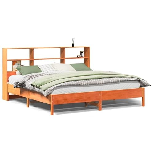 Eleganz Massivholzbett mit Regal 180x200 cm - Modernes Wohnzimmer- oder Schlafzimmerbett aus nachhaltigem Holz, langlebig & stabil - Platzsparend mit integriertem Regal für mehr Stauraum von Eleganz