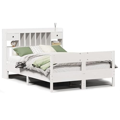 Eleganz Massivholzbett mit Regal - Kiefer Holz Bett 135x190 cm Weiß - Langlebiges Kinderbett oder Gästebett mit Stauraum - Ohne Matratze - Natürliches Design für Schlafzimmer Eleganz Massivholzbett mit Regal - Kiefer Holz Bett 135x190 cm Weiß - Langlebiges Kinderbett oder Gästebett mit Stauraum - Ohne Matratze - Natürliches Design für Schlafzimmer von Eleganz