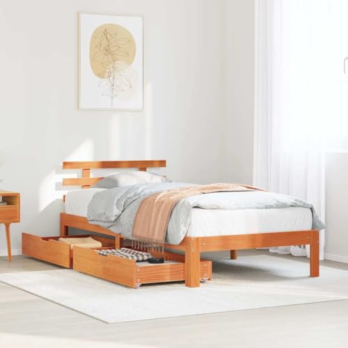 Eleganz Massivholzbett mit Schubladen 100x200 cm Kiefer – Robustes Bett mit Stauraum für kleine Räume, Naturholz Wachsbraun für gemütliches Schlafzimmer Eleganz Massivholzbett mit Schubladen 100x200 cm Kiefer – Robustes Bett mit Stauraum für kleine Räume, Naturholz Wachsbraun für gemütliches Schlafzimmer von Eleganz