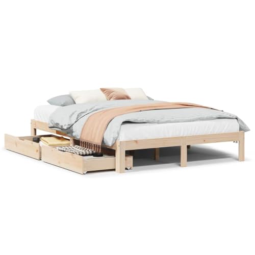 Eleganz Massivholzbett mit Schubladen 135x190 cm Kiefer – Robustes Kinderbett oder Gästebett mit Stauraum für kleine Räume | Natürliches Design & Langlebigkeit von Eleganz