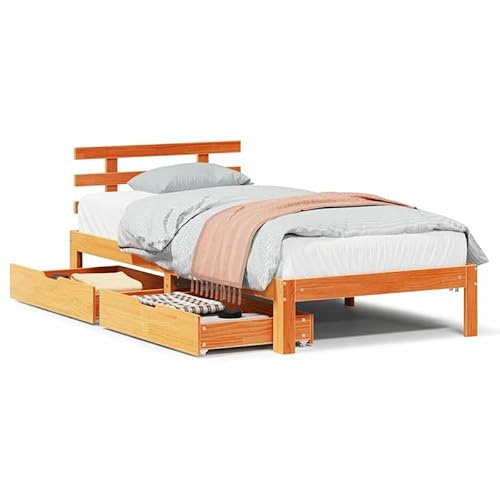 Eleganz Massivholzbett mit Schubladen Kiefer 75x190 cm - Stilvolles & Platzsparendes Bett für kleine Räume | Robustes Wachsbraun Design | Betten & Zubehör Eleganz Massivholzbett mit Schubladen Kiefer 75x190 cm - Stilvolles & Platzsparendes Bett für kleine Räume | Robustes Wachsbraun Design | Betten & Zubehör von Eleganz