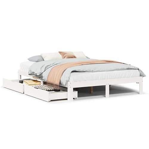 Eleganz Massivholzbett mit Schubladen Weiß 135x190 cm Kiefer – Stilvolles Kinderbett oder Gästebett mit praktischem Stauraum für kleine Räume | Langlebig & Natürlich von Eleganz