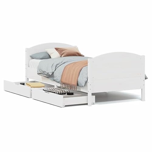 Eleganz Massivholzbett ohne Matratze | 75x190 cm | Kiefernholz weiß | Langlebig & stabil | Perfektes Gästebett oder für kleine Räume | Natürliche Optik für EIN gemütliches Schlafzimmer von Eleganz