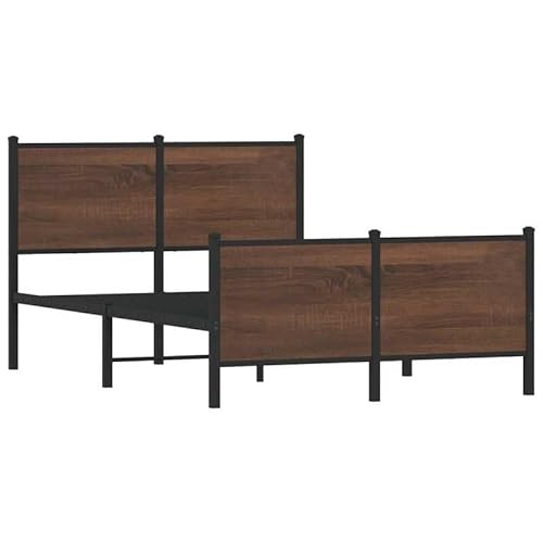 Eleganz Metallbett 120x190 cm Braun Eichen-Optik - Stabiles Einzelbett ohne Matratze für Schlafzimmer, Wohnheim oder Gastzimmer - Langlebiges Design für Erwachsene & Jugendliche von Eleganz