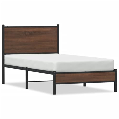 Eleganz Metallbett 90x190 cm ohne Matratze in Brauner Eichen-Optik - Stabiles Rahmenbett für Schlafzimmer & Gästezimmer - Langlebiges Design mit Hochwertiger Verarbeitung von Eleganz