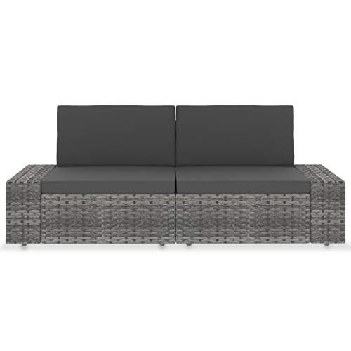 Eleganz Modulares 2-Sitzer-Sofa aus PE-Rattan & Polyester, Grau – Langlebiges Gartensitzmöbel für Terrasse & Garten, Pulverbeschichteter Stahlrahmen von Eleganz