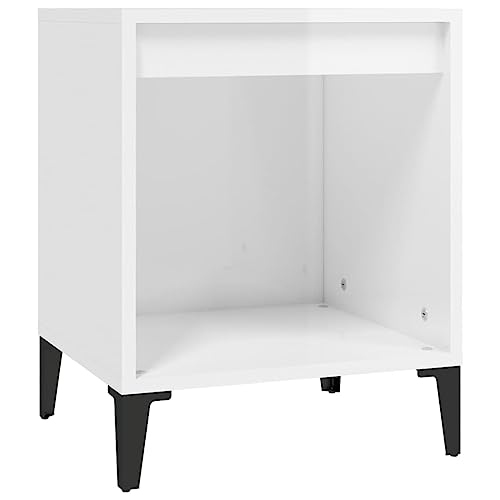 Eleganz Nachttisch Hochglanz-Weiß 40x35x50 cm - Moderner Beistelltisch aus Holzwerkstoff & Metall für Schlafzimmer, Kompakt & Stilvoll von Eleganz