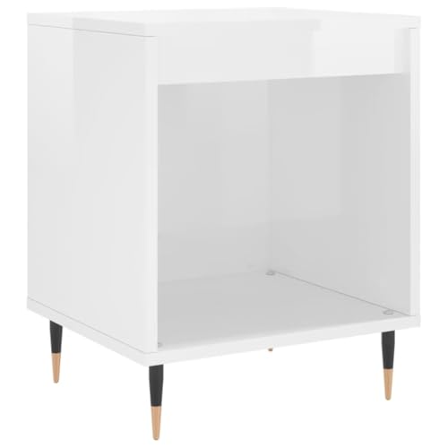 Eleganz Nachttisch Hochglanz-Weiß 40x35x50 cm aus Holzwerkstoff & Metall - Moderner Beistelltisch für Schlafzimmer, langlebig & platzsparend von Eleganz