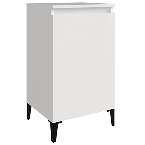 Eleganz Nachttisch Hochglanz-Weiß 40x35x70 cm aus Holzwerkstoff & Metall - Moderner Beistelltisch für Schlafzimmer, Kompakt & Langlebig von Eleganz