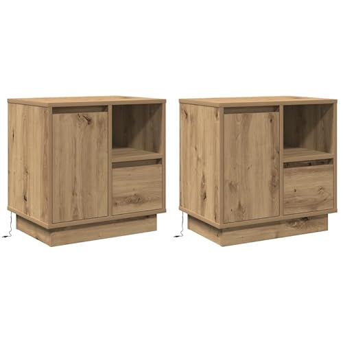 Eleganz Nachttisch Set 2 STK. aus Holzwerkstoff im Design Artisan Eiche 50x34,5x50 cm - Modernes Nachtlicht mit praktischem Stauraum für Schlafzimmer von Eleganz