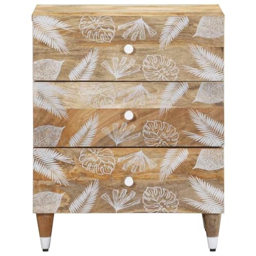 Eleganz Nachttisch aus Massivholz Mango Natur mit weißem Lack, 50x33x60 cm, stilvoll & langlebig für Schlafzimmer, kleine Räume von Eleganz