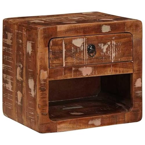Eleganz Nachttisch aus recyceltem Massivholz - Wandmontiert, 40 x 30 x 36 cm, Mehrfarbig - Platzsparender Nachtschrank für kleine Räume, Umweltfreundlich & Stabil von Eleganz