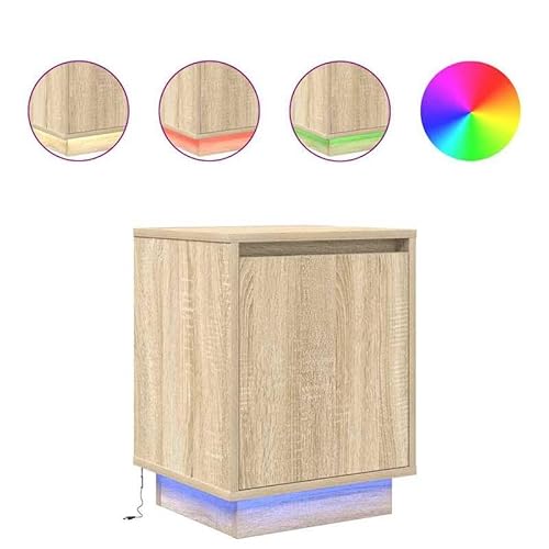 Eleganz Nachttisch mit -Leuchten - Moderner Beistellitsch für Schlafzimmer in Sonoma-Eiche 38x34x50 cm - Praktische Nachttischlampe & Stauraum von Eleganz