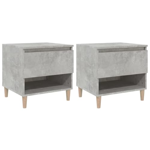 Eleganz Nachttische 2 STK. Betongrau 50x46x50 cm aus Holzwerkstoff & Massivholz Eukalyptus - Modern & Langlebig für Schlafzimmer von Eleganz