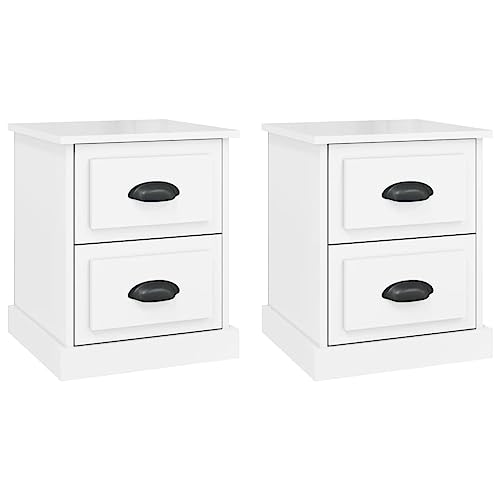 Eleganz Nachttische 2 STK. Hochglanz-Weiß 39x39x47,5 cm aus Holzwerkstoff - Modern & Platzsparend für Schlafzimmer von Eleganz