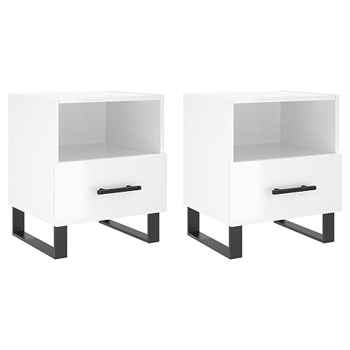 Eleganz Nachttische 2 STK. Hochglanz-Weiß 40x35x47,5 cm aus Holzwerkstoff und Eisen - Modernes Design für Schlafzimmer, langlebig und platzsparend von Eleganz
