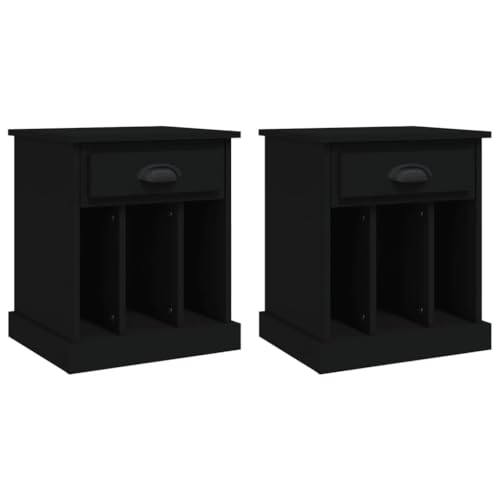 Eleganz Nachttische 2 STK. Schwarz 43x36x50 cm aus Holzwerkstoff - Platzsparend & Langlebig für Schlafzimmer & Gästezimmer von Eleganz