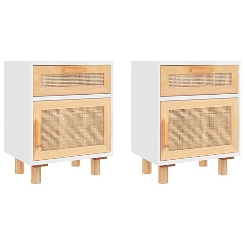 Eleganz Nachttische 2 STK. Weiß - Massivholz Kiefer & Natur-Rattan - Stilvolle Beistelltische für Schlafzimmer - Langlebig & Umweltfreundlich Eleganz Nachttische 2 STK. Weiß - Massivholz Kiefer & Natur-Rattan - Stilvolle Beistelltische für Schlafzimmer - Langlebig & Umweltfreundlich von Eleganz