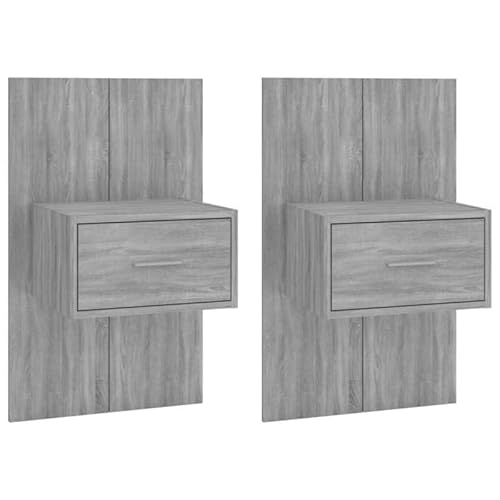 Eleganz Nachttische 2er Set Grau Sonoma - Platzsparende Wand-Nachttische aus Holzwerkstoff für kleine Räume - Modernes Design & Stauraum von Eleganz