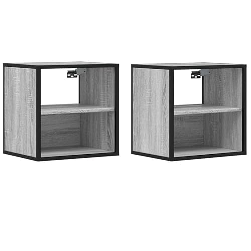 Eleganz Nachttische 2er Set Grau Sonoma – Platzsparende Wand Nachttische für kleine Räume (40x31x39,5 cm) – Modern & Stilvoll von Eleganz
