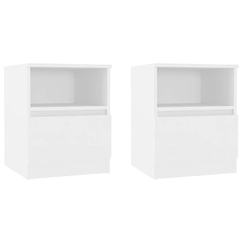 Eleganz Nachttische 2er Set Weiß 40x40x50 cm aus Holzwerkstoff - Schlafzimmer Kommode mit Stauraum, Moderne Beistelltische für kleine Räume von Eleganz