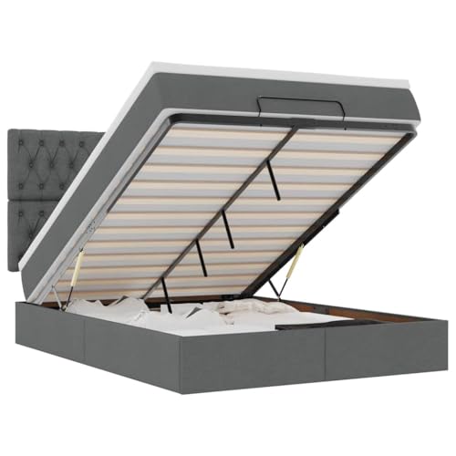 Eleganz Ottoman-Bett mit Matratze & s 140x200 cm - Dunkelgrau Stoff, Platzsparend mit Stauraum, Modernes Schlafzimmer-Essential für kleine Räume von Eleganz