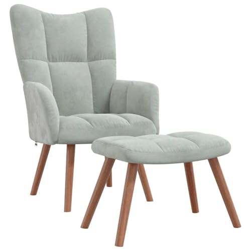 Eleganz Ottoman Relaxsessel mit Hocker in Hellgrau Samt – Moderner Sitzhocker für Wohnzimmer & Schlafzimmer, Bequem & Stilvoll von Eleganz