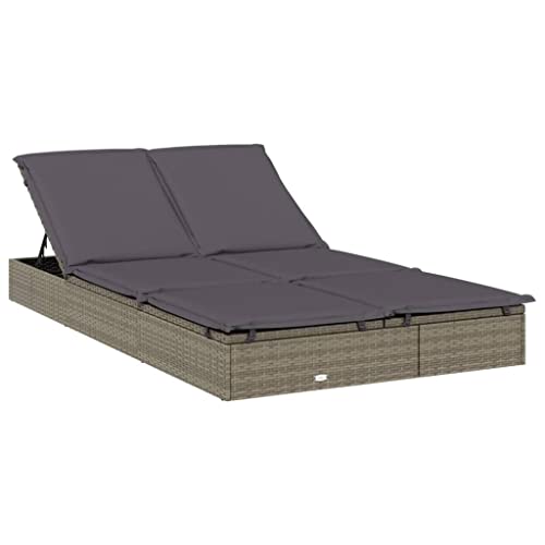 Eleganz PE-Rattan Sonnenliege für 2 Personen mit Auflage Grau – Langlebiges Gartenbett aus pulverbeschichtetem Stahl, ideal für den Außenbereich von Eleganz