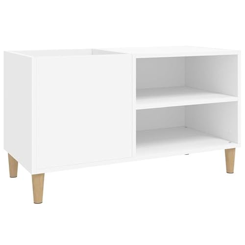 Eleganz Plattenschrank Weiß 84,5x38x48 cm aus Holzwerkstoff & Massivholz Eukalyptus - Wohnzimmermöbel-Set für Moderne Einrichtung, langlebig & stilvoll - Platzsparende Aufbewahrungslösung von Eleganz