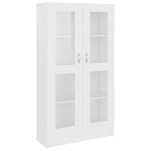 Eleganz Regal Vitrinenschrank Weiß 82,5x30,5x150 cm aus Holzwerkstoff & Glas - Modernes Regalsystem für Wohnzimmer, Küche oder Flur - Stabile Aufbewahrungslösung für Dekoration & Bücher von Eleganz