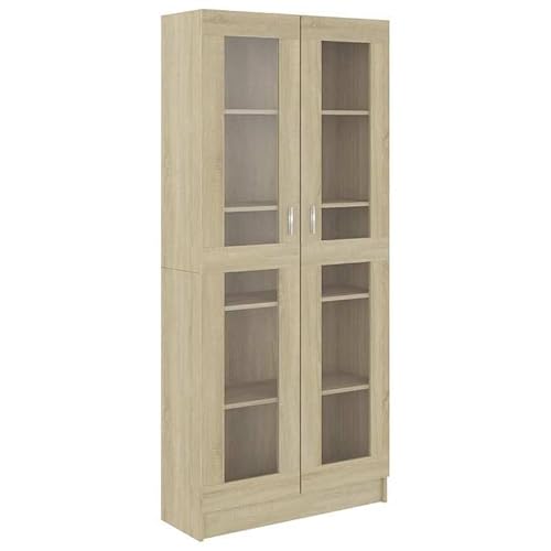 Eleganz Regalsystem Sonoma-Eiche 82,5x30,5x185,5 cm aus Holzwerkstoff & Glas - Moderner Vitrinenschrank für Wohnzimmer & Flur - Stilvolle Aufbewahrung & Präsentation von Eleganz