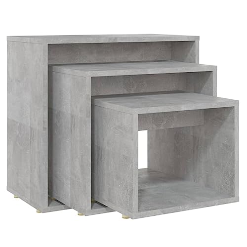 Eleganz Satztische 3-TLG. Betongrau aus Holzwerkstoff – Moderner Wohnzimmer-Tischset, langlebig & platzsparend für kleine Räume von Eleganz