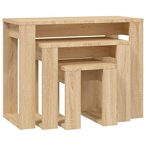 Eleganz Satztische 3-TLG. Sonoma-Eiche Holzwerkstoff - Moderner Wohnzimmer-Tischset, langlebig & platzsparend für kleine Räume von Eleganz
