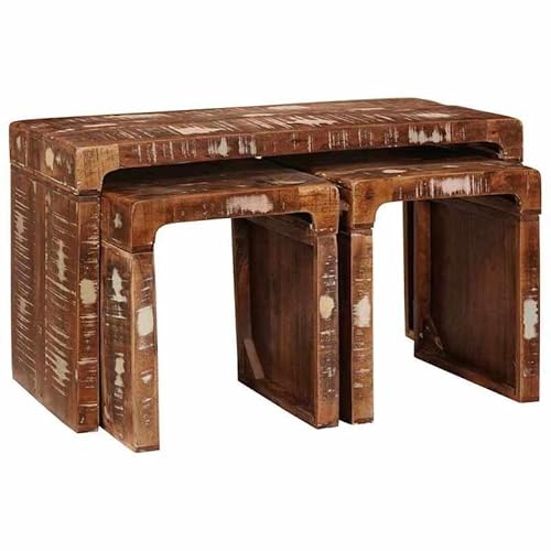 Eleganz Satztische 3-teilig aus recyceltem Massivholz - Nachhaltige Esstische für Küche, Wohnzimmer oder Garten - Robust & umweltfreundlich von Eleganz