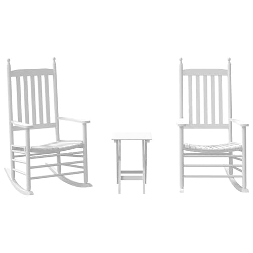 Eleganz Schaukelstühle 2er Set mit Klapptisch aus Massivholz Pappel - Weiß, Gartenmöbel für Balkon & Terrasse, Langlebig & Wetterbeständig von Eleganz
