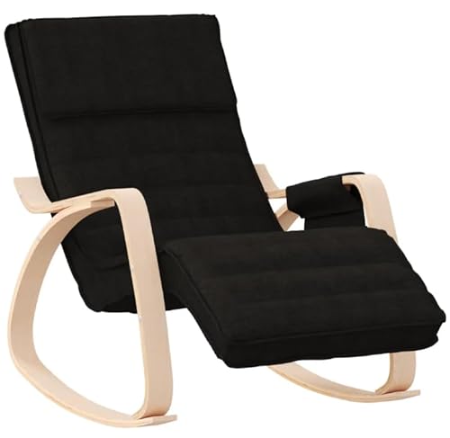 Eleganz Schaukelstuhl Schwarz Stoff: Schaukelsessel mit Fußstütze in 5 Winkeln - Schwingsessel Lesesessel Relaxstuhl Sessel mit Holzkufen, Armlehne, für Wohnzimmer, Schlafzimmer von Eleganz
