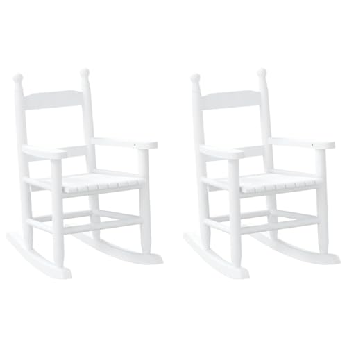 Eleganz Schaukelstuhl für Kinder 2 STK. – Weißer Massivholz Pappel Ottomane für Garten und Kinderzimmer – Langlebig und Sicher von Eleganz
